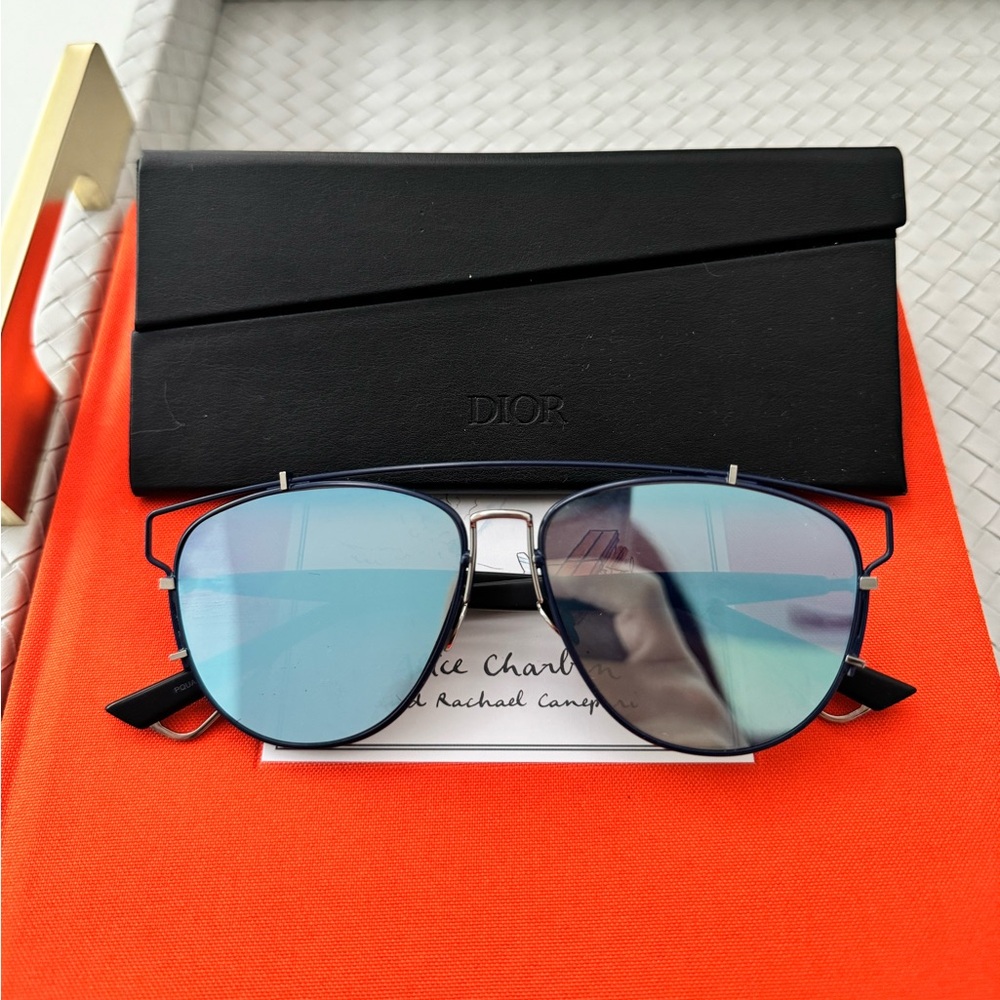 Christian Dior CD Technologic PQU/A4 Navy  Blue Mirrored Pilot Sunglasses